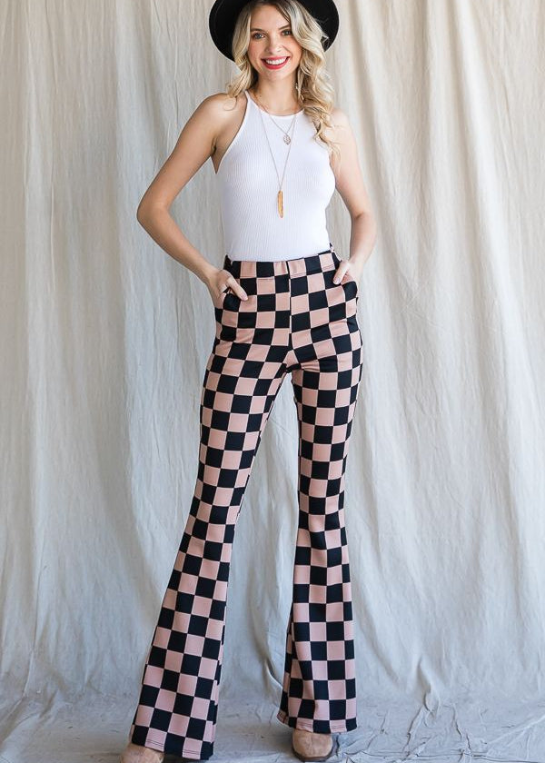 DOORBUSTER! Black & Mocha Checkered Flare Pants