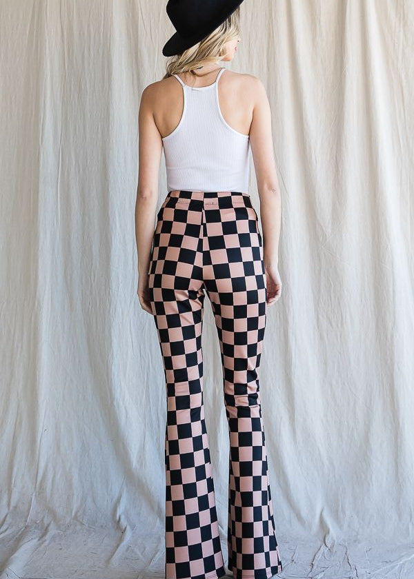 DOORBUSTER! Black & Mocha Checkered Flare Pants