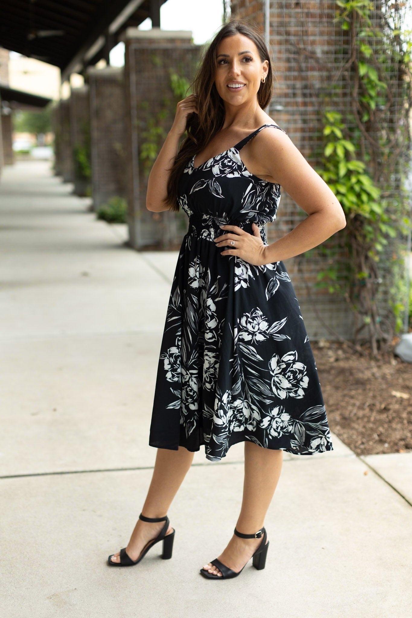 Cassidy Midi Dress - Black and White Floral | Women’s Dress