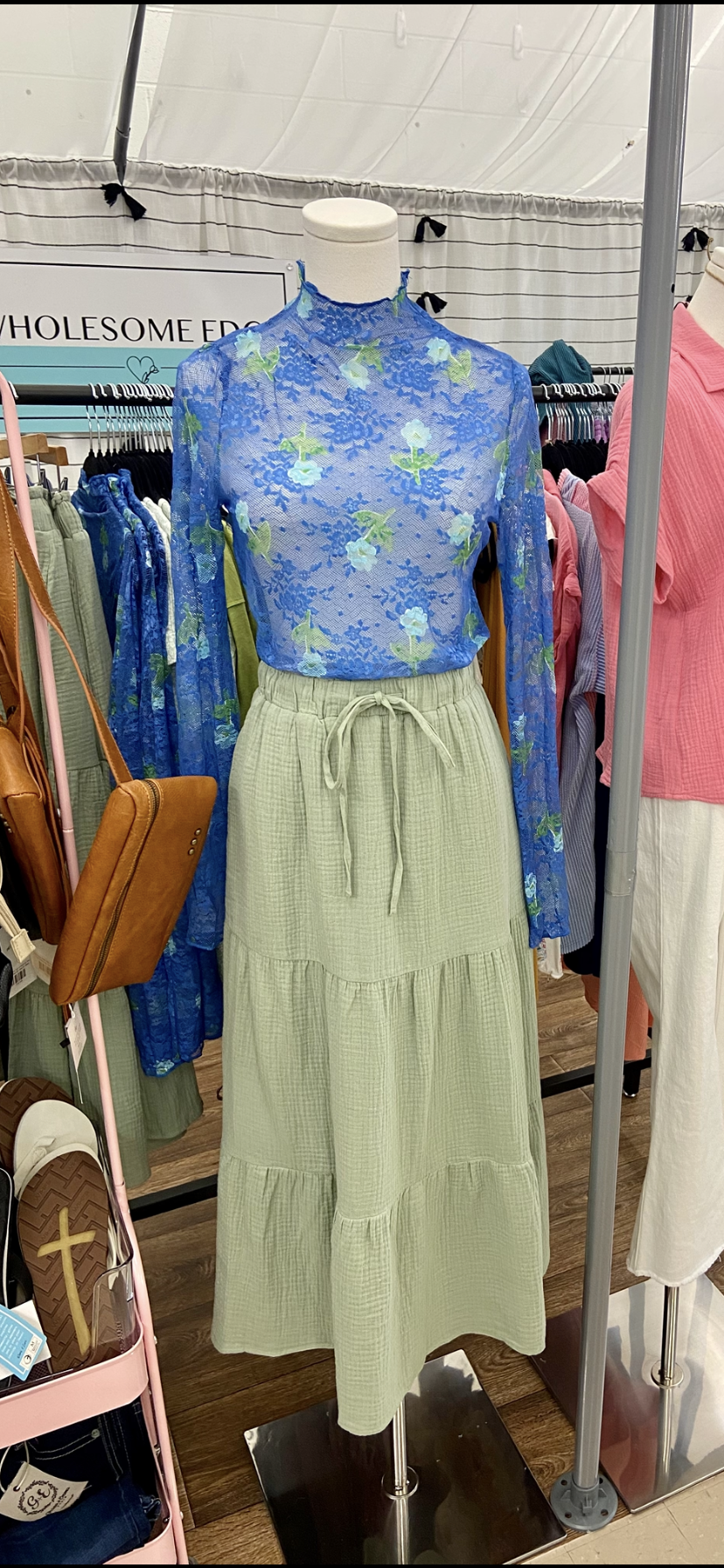 Umgee Bloom Mesh Floral Lace Top - Ocean Blue