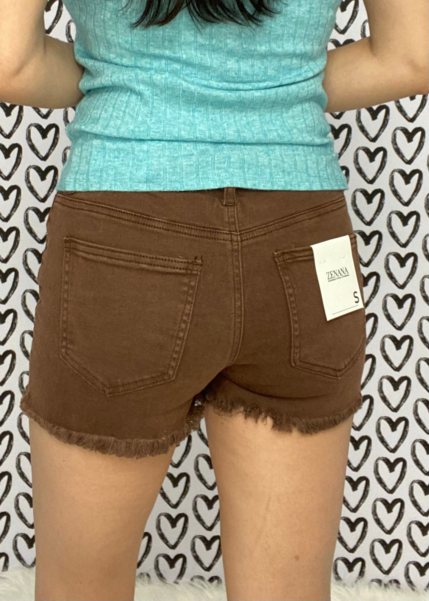 Zenana Acid Wash Frayed Edge Denim Shorts - Mahogany