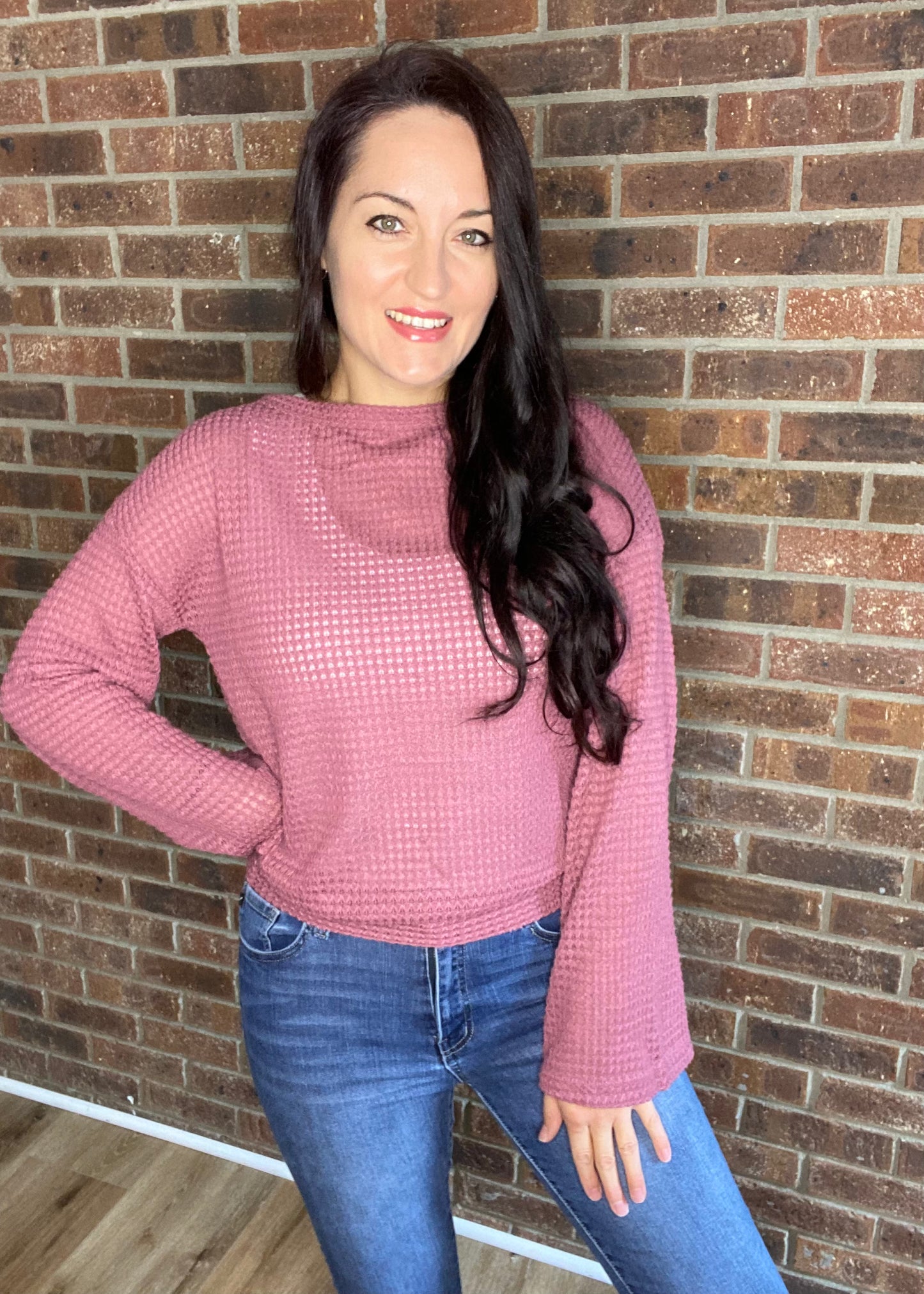 Open Back Bell Sleeve Top - Dark Rose