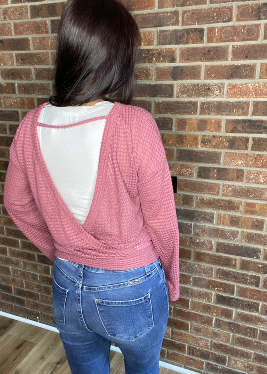 Open Back Bell Sleeve Top - Dark Rose