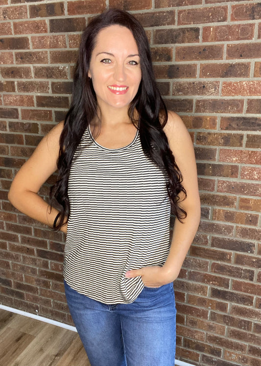 Classic Striped Scoop Neck Tank - Black