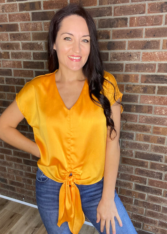 Satin Mango Tie Front Top