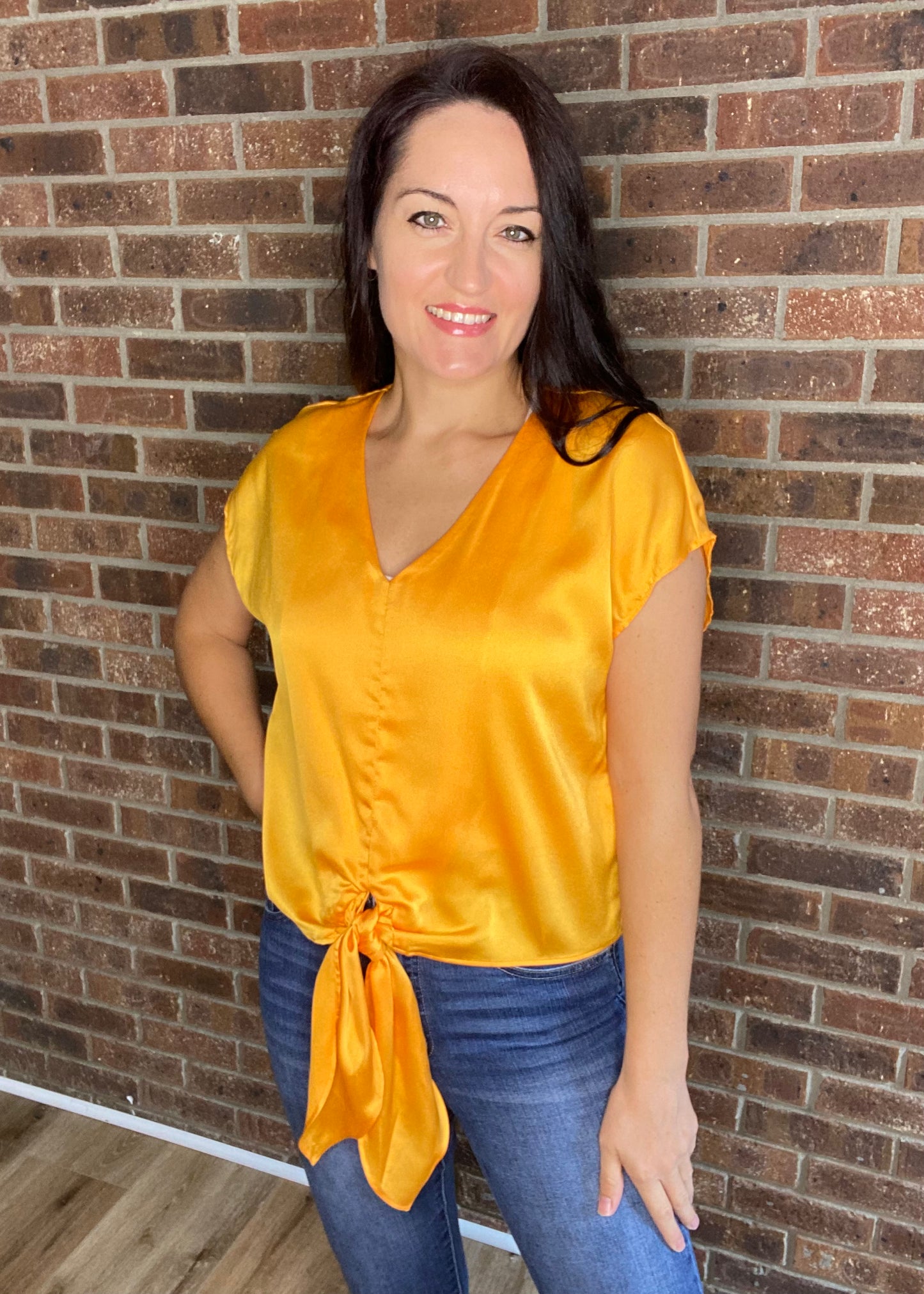 Satin Mango Tie Front Top