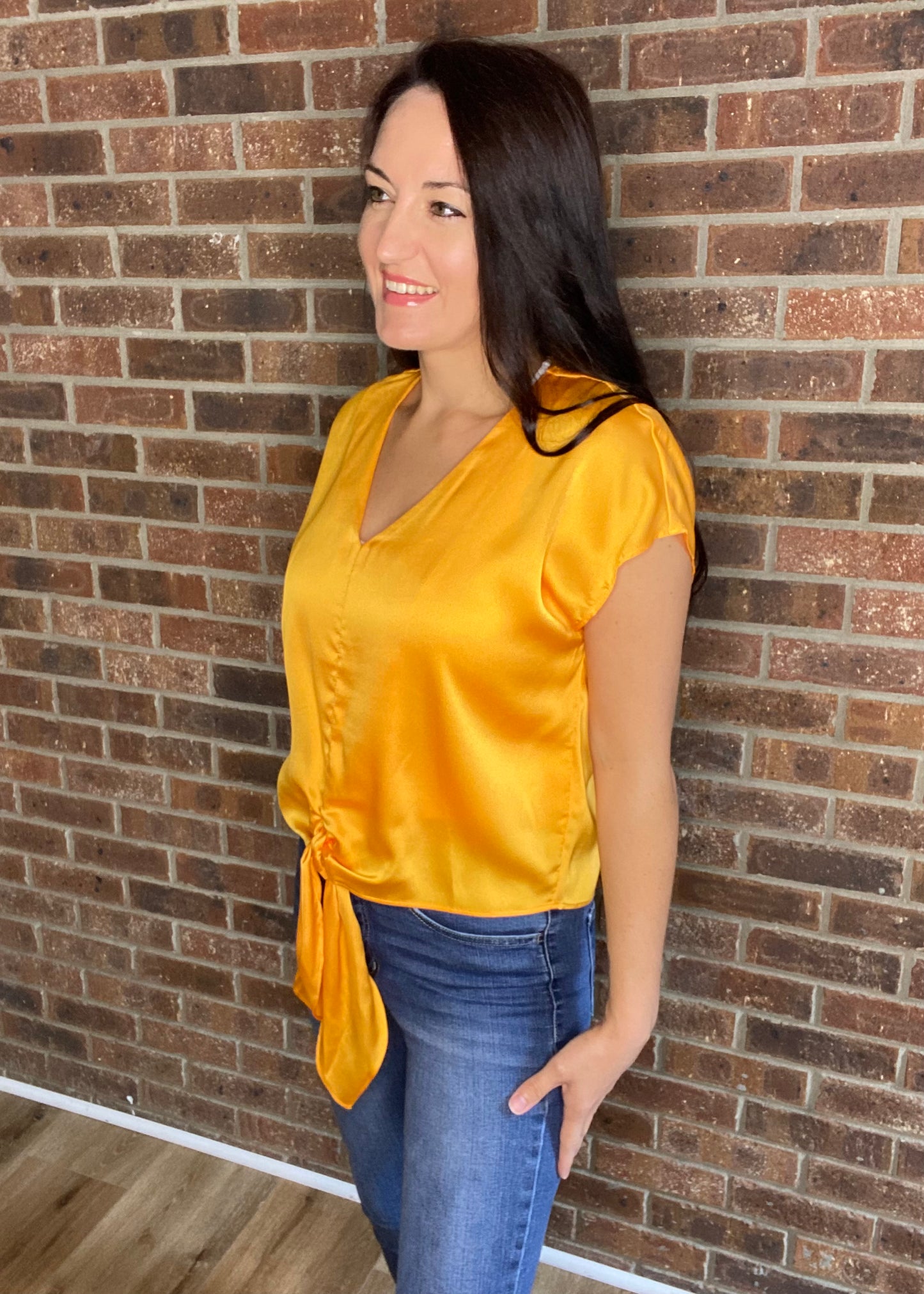 Satin Mango Tie Front Top