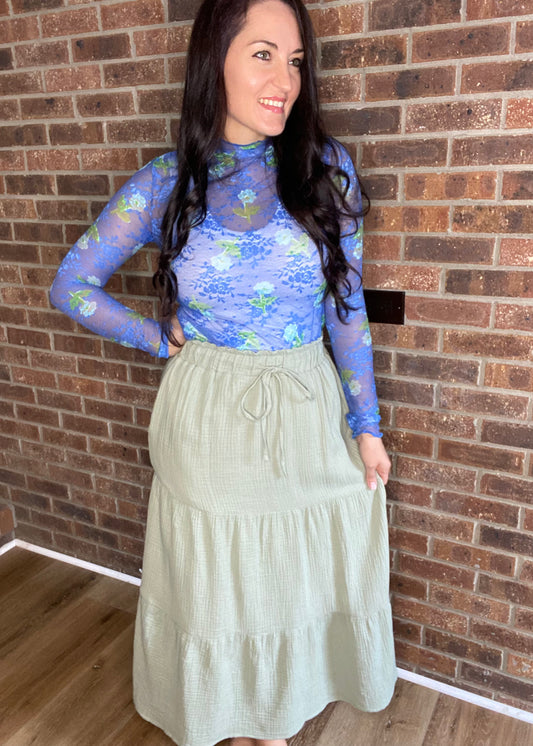 Naturally Beautiful Tiered Skirt - Sage