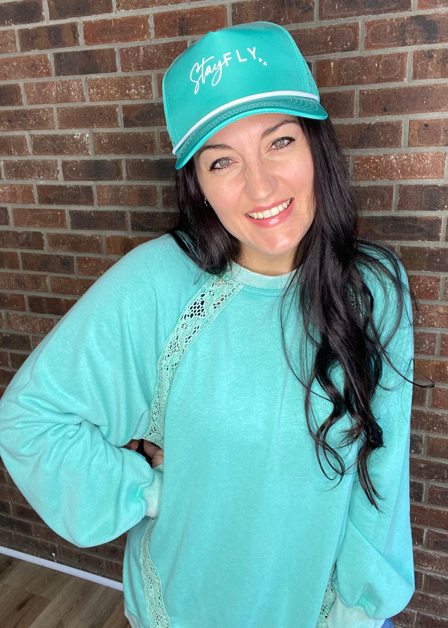 Charming Lace Detail Crewneck - Mint