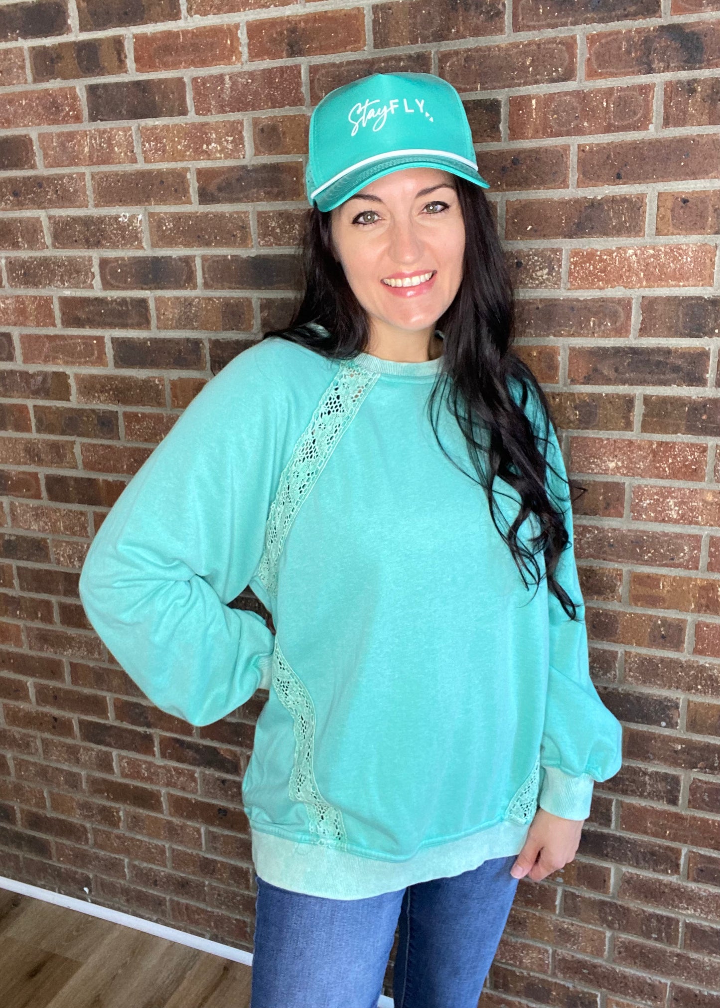 Charming Lace Detail Crewneck - Mint