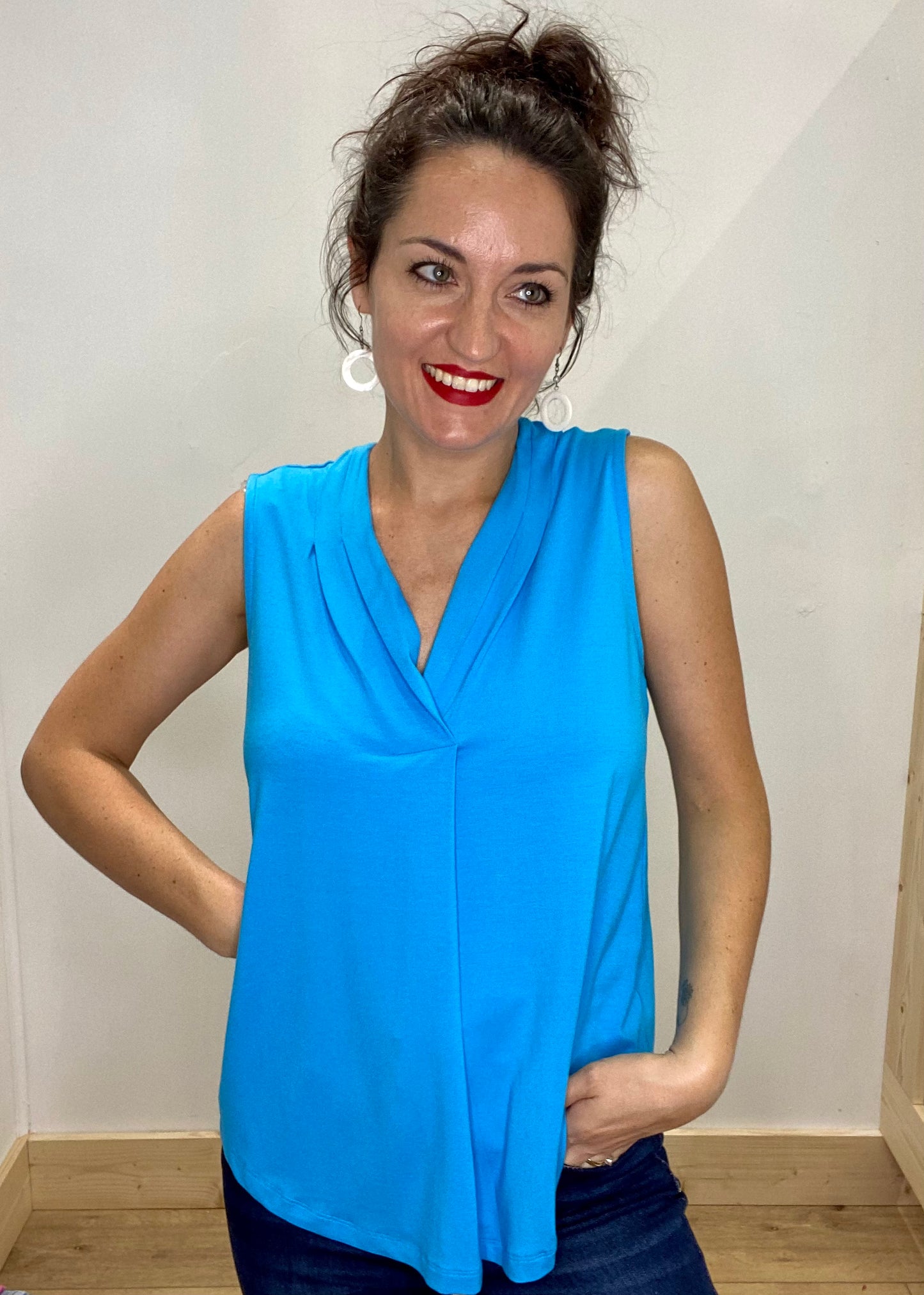 Perfectly Draped Pleated Tank - Blue
