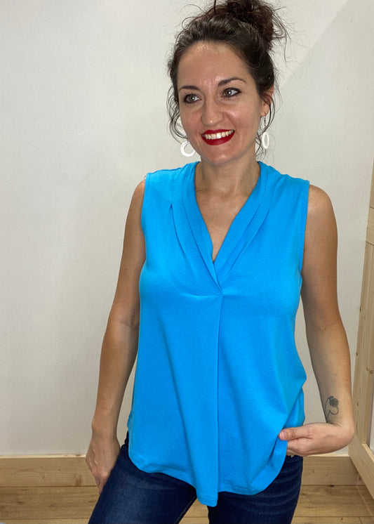 Perfectly Draped Pleated Tank - Blue