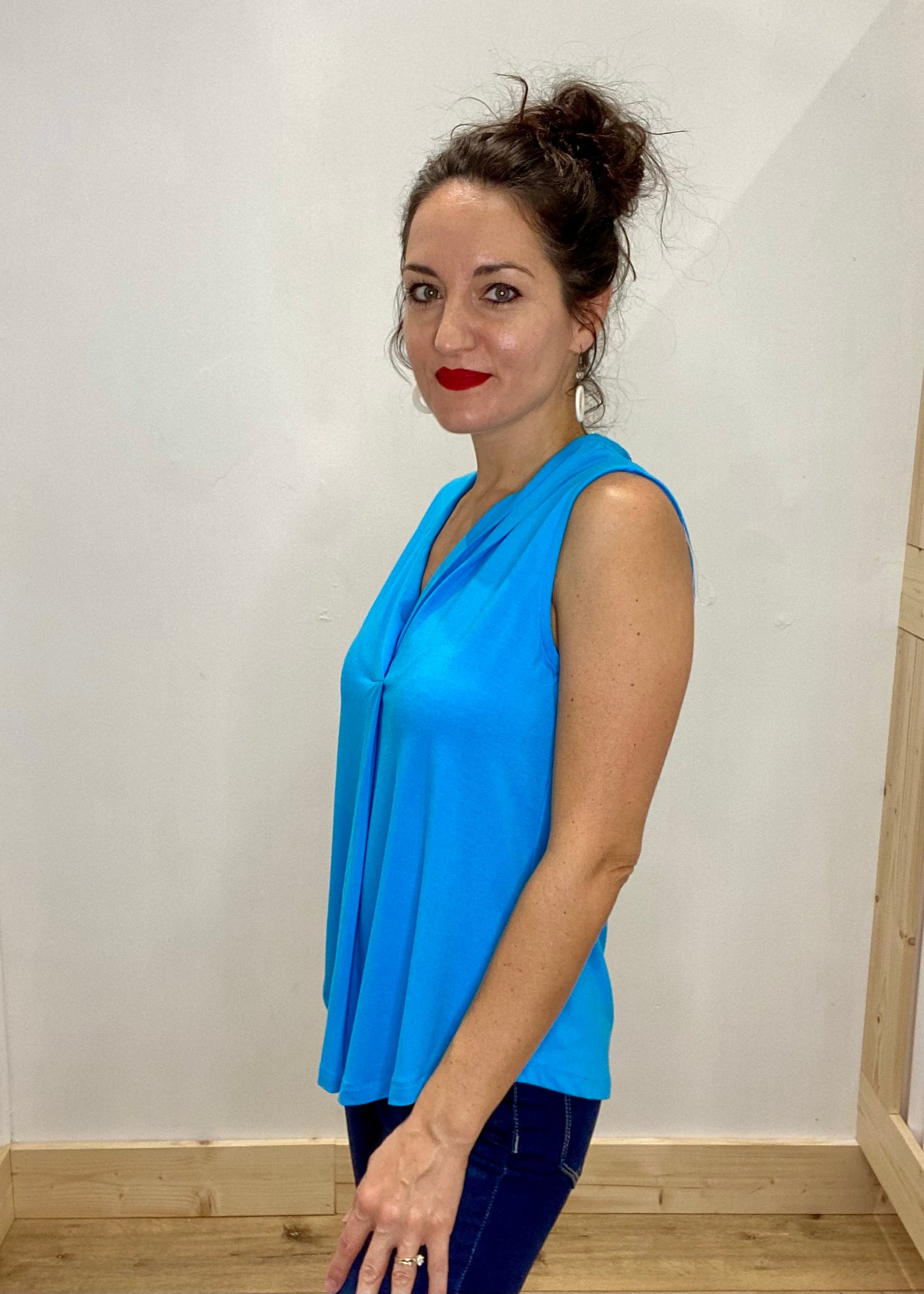 Perfectly Draped Pleated Tank - Blue