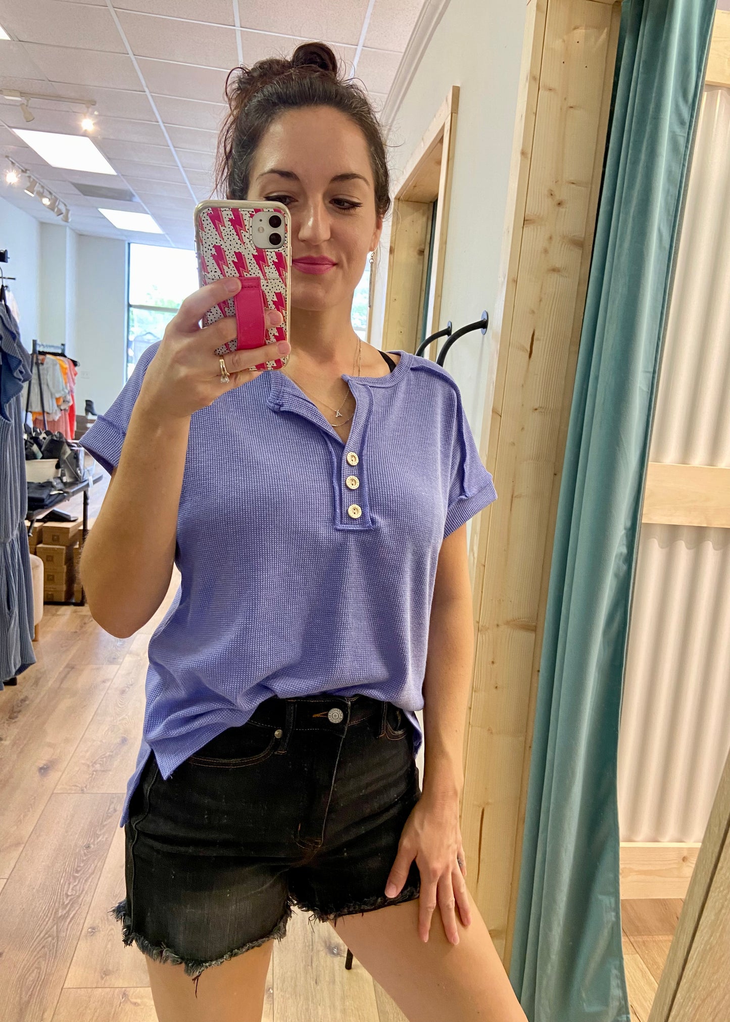 Everyday Relaxed Button Up Top - Periwinkle