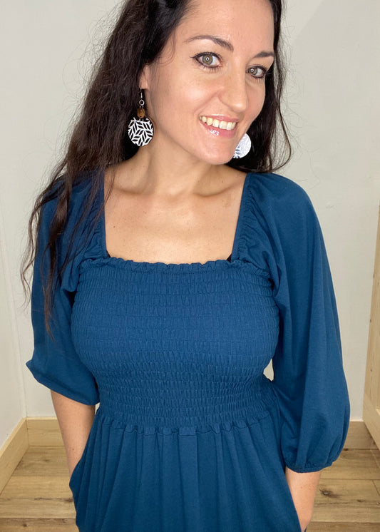 DOORBUSTER! Comfy Smocked Tie Back Dress - Teal