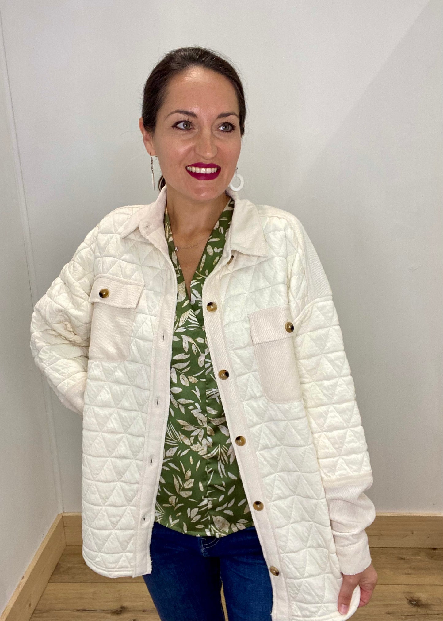 Quilted Bliss Classy Shacket - Cream