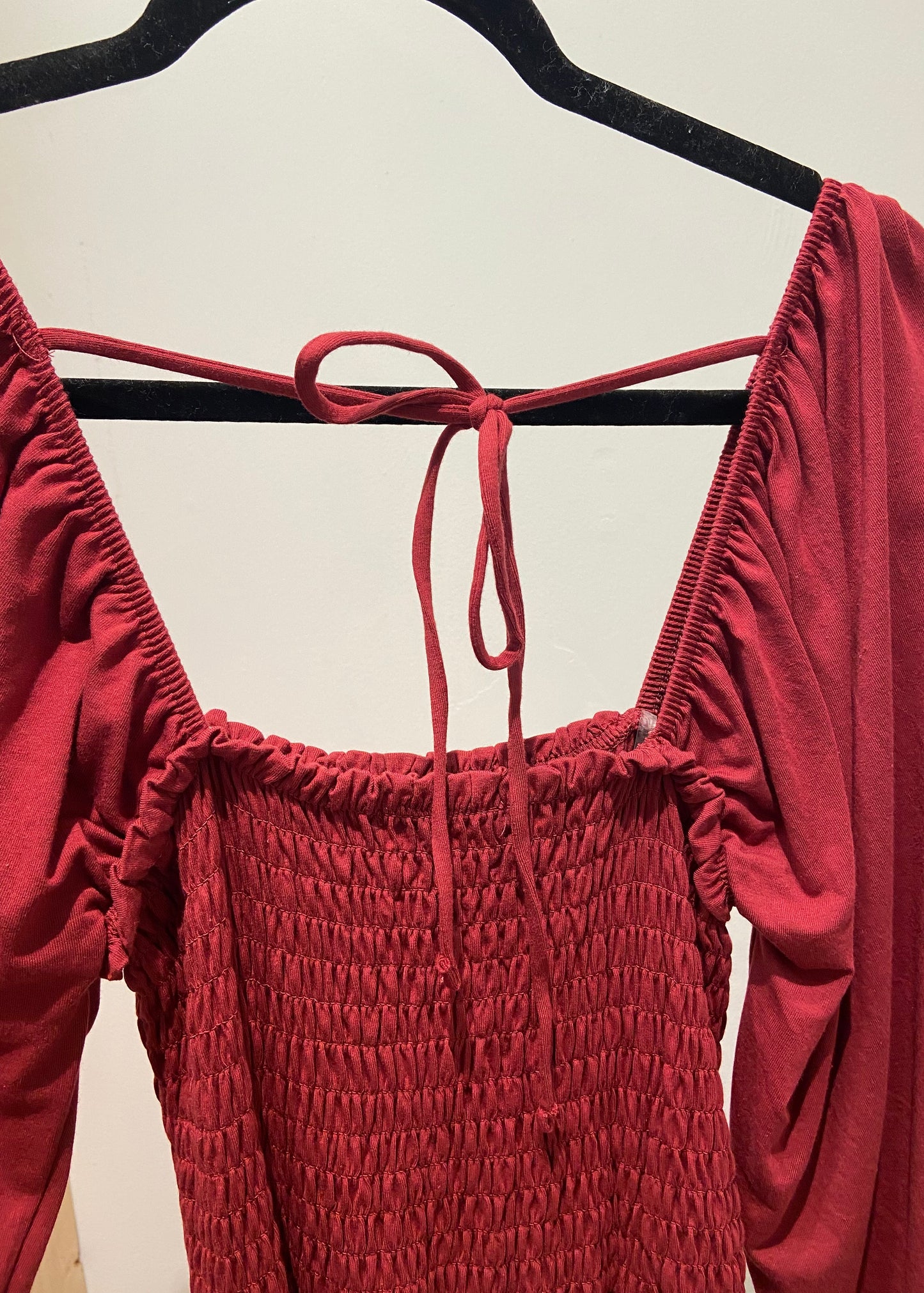 DOORBUSTER! Comfy Smocked Tie Back Dress - Red Wine