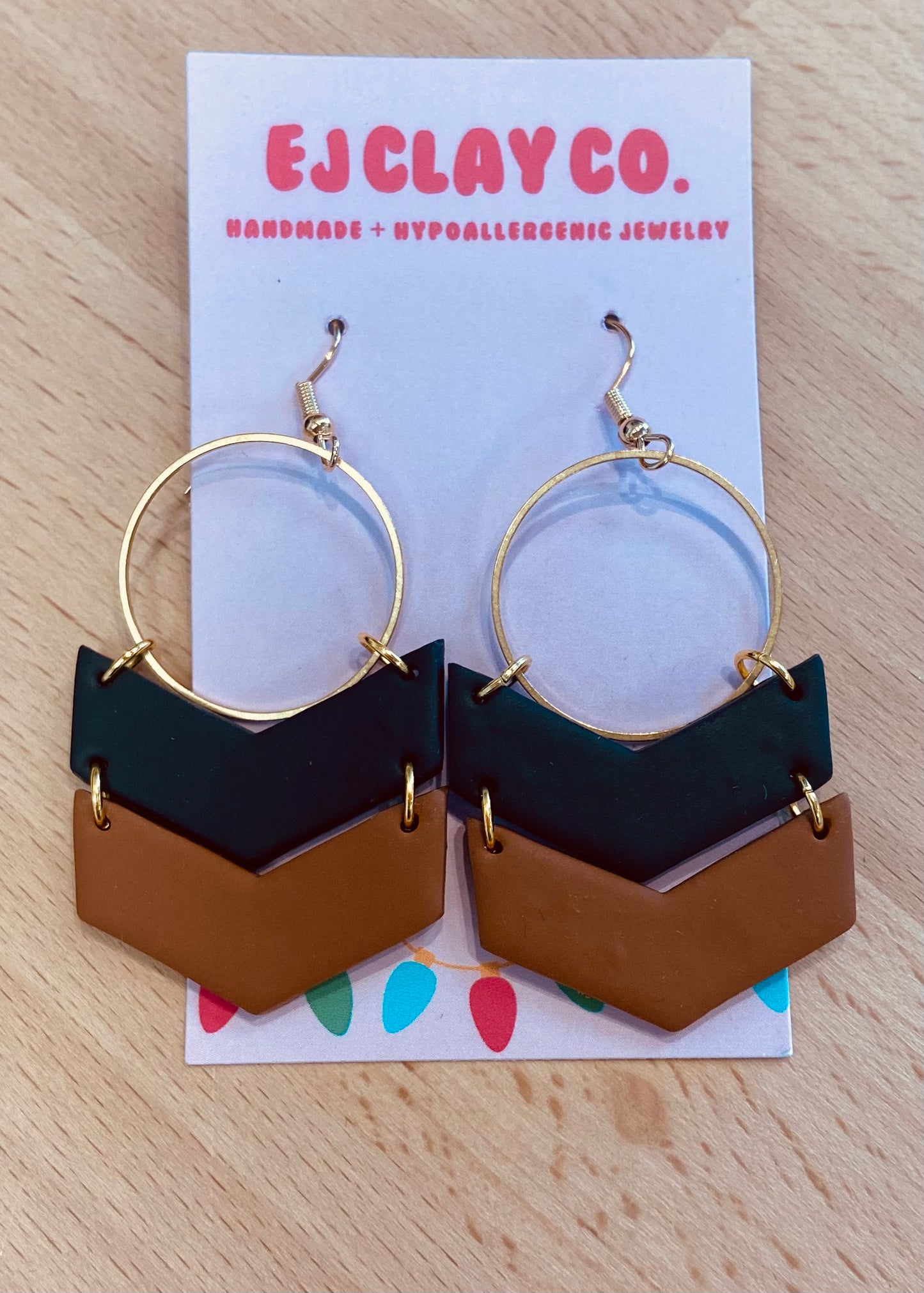 Chevron Dangle Hoop Earrings - Black & Brown