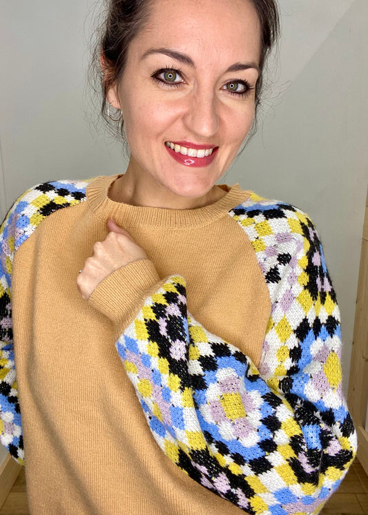 Crochet Print Sleeves Sweater