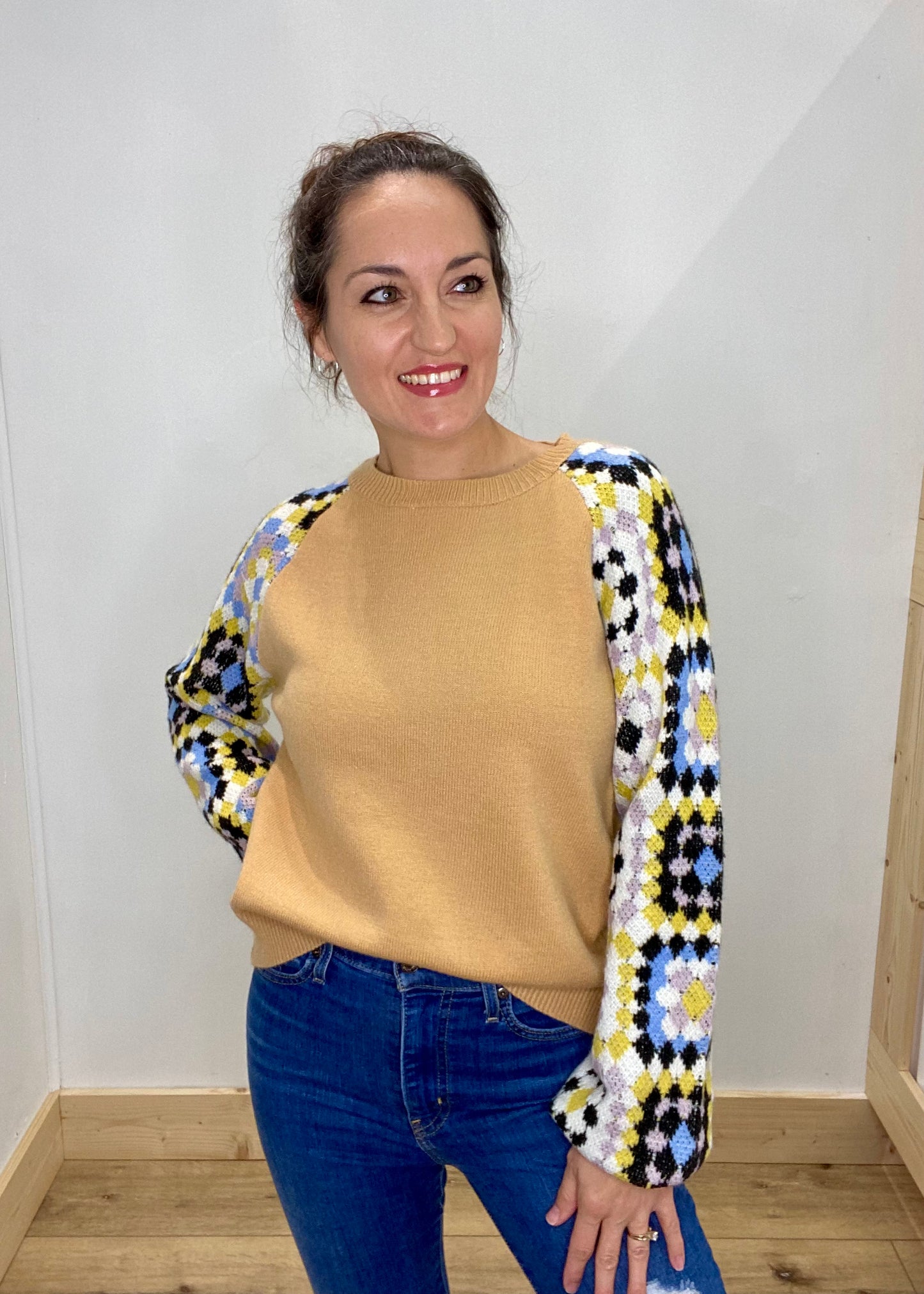 Crochet Print Sleeves Sweater