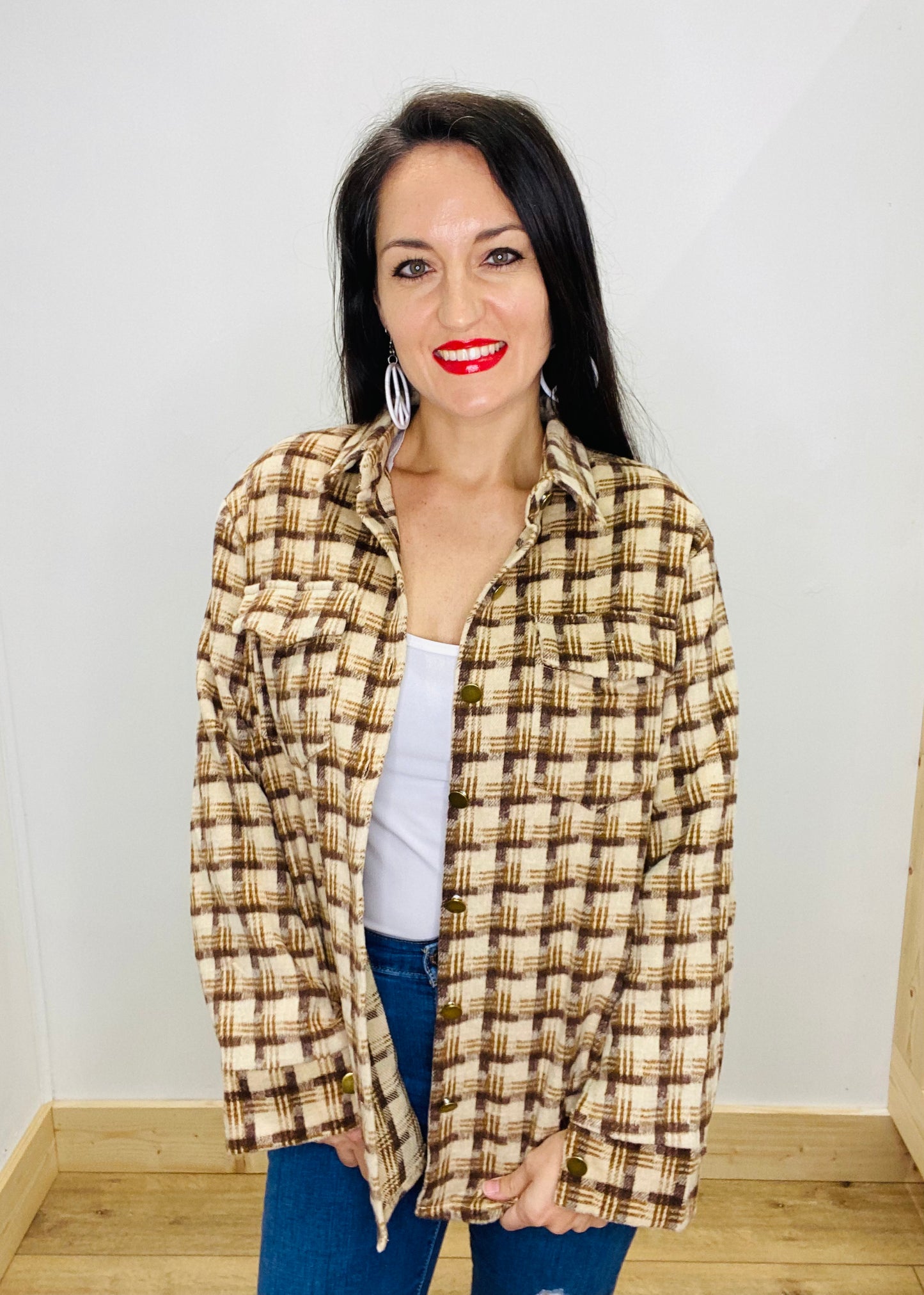 Lovely Desert Sand Plaid Shacket