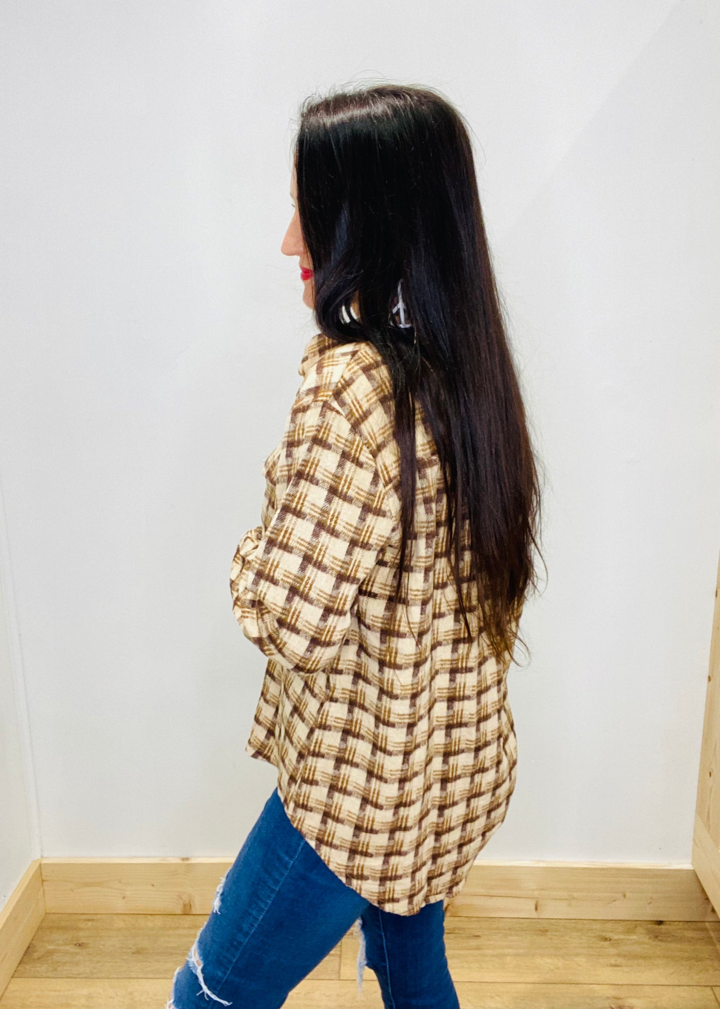 Lovely Desert Sand Plaid Shacket