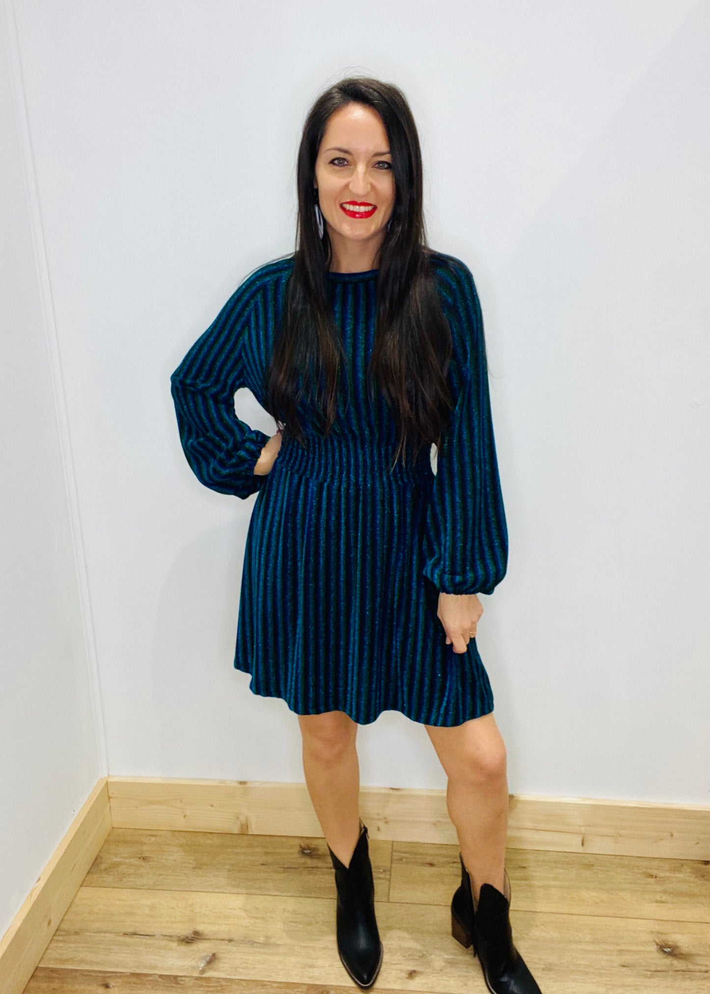Sparkle in Emerald & Sapphire Stripes Dress