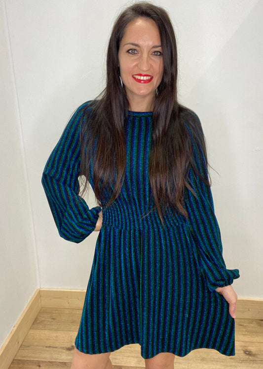 Sparkle in Emerald & Sapphire Stripes Dress
