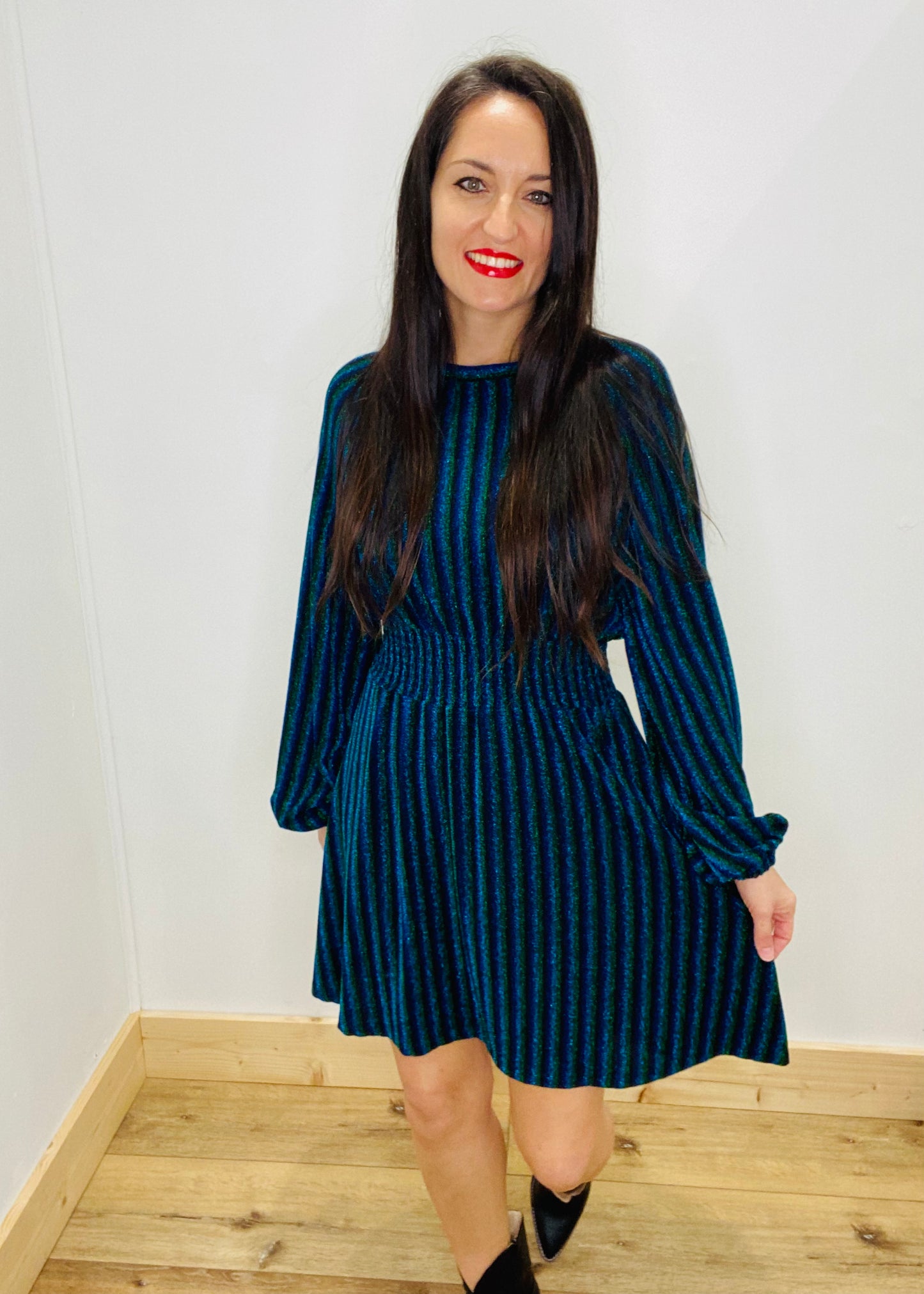 Sparkle in Emerald & Sapphire Stripes Dress