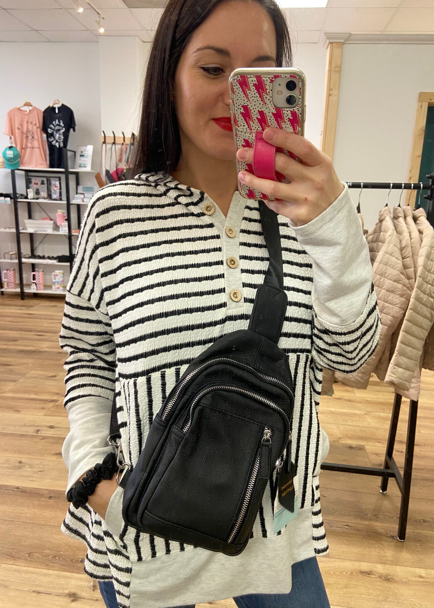 DOORBUSTER! Geniune Leather Crossbody Sling Bag - Black