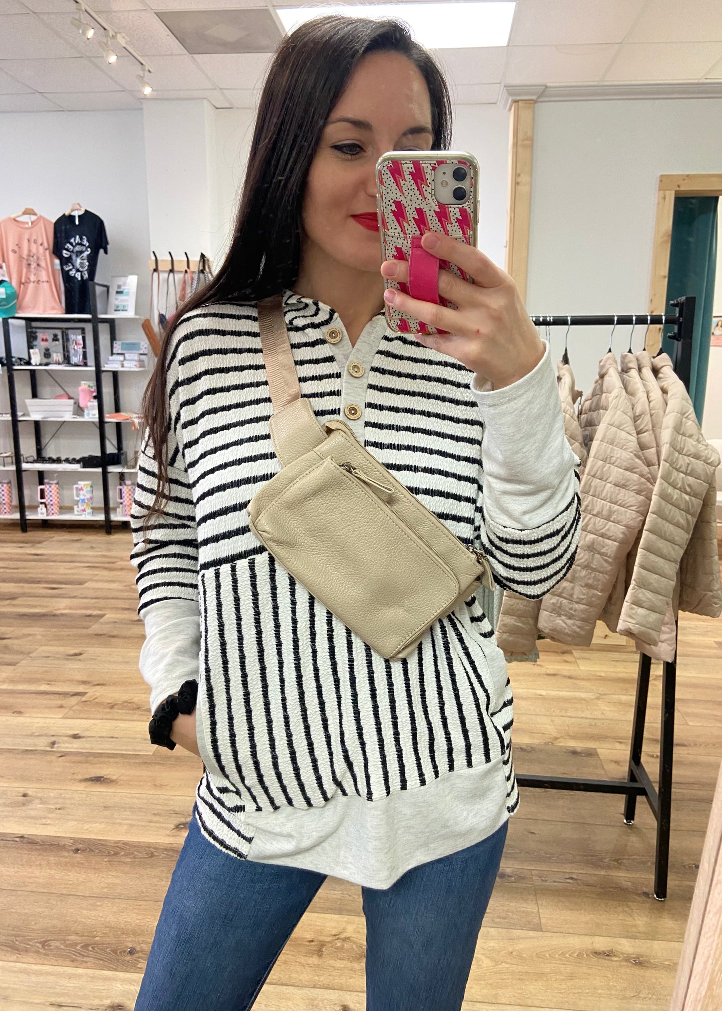 DOORBUSTER! Genuine Leather Waist Crossbody Bag - Cream