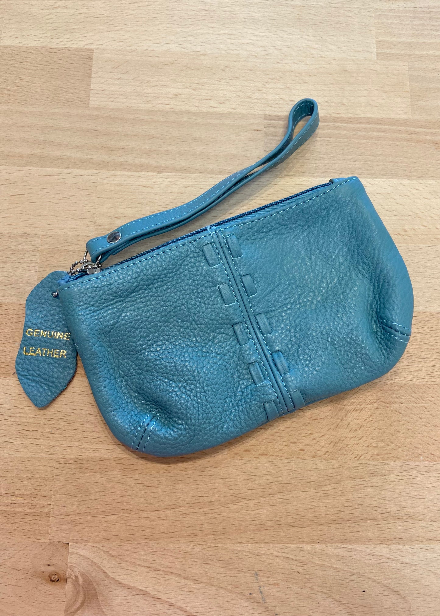 Geniune Leather Wristlet Bag - Blue