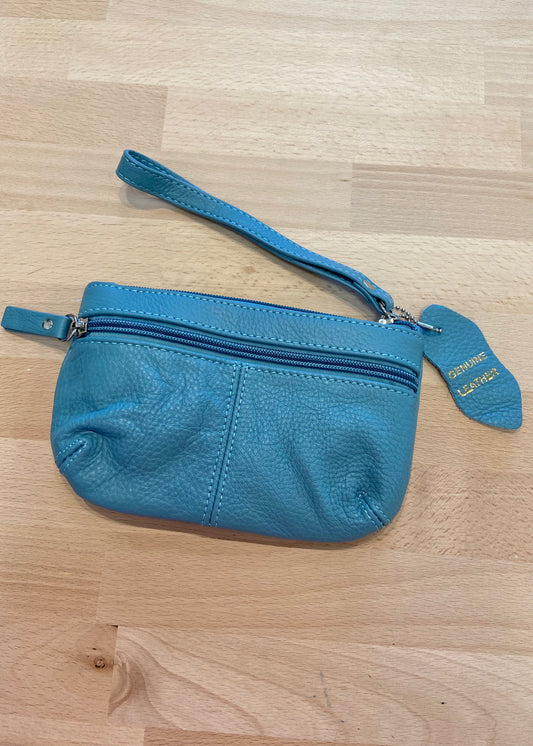 Geniune Leather Wristlet Bag - Blue