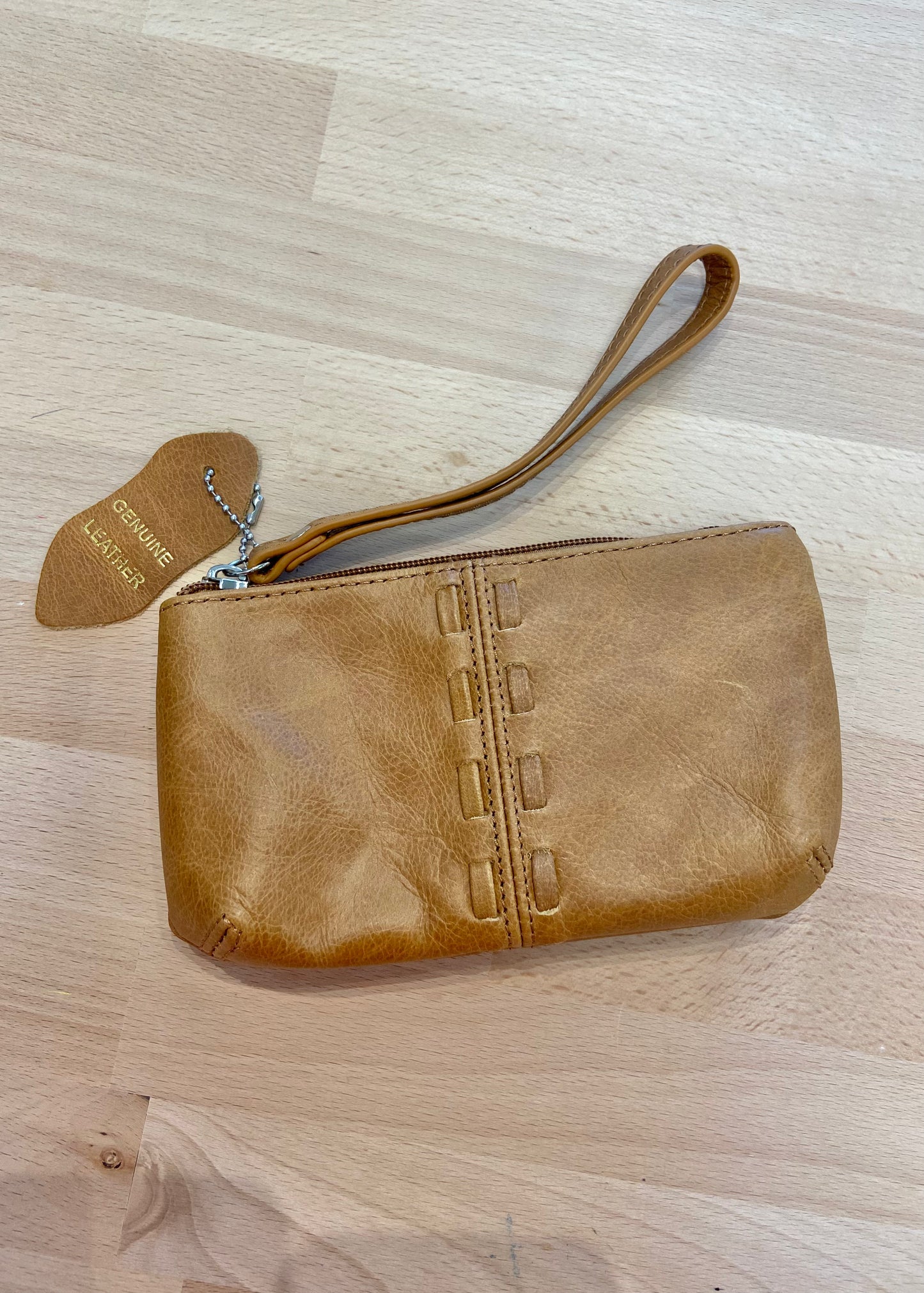 Geniune Leather Wristlet Bag - Brown