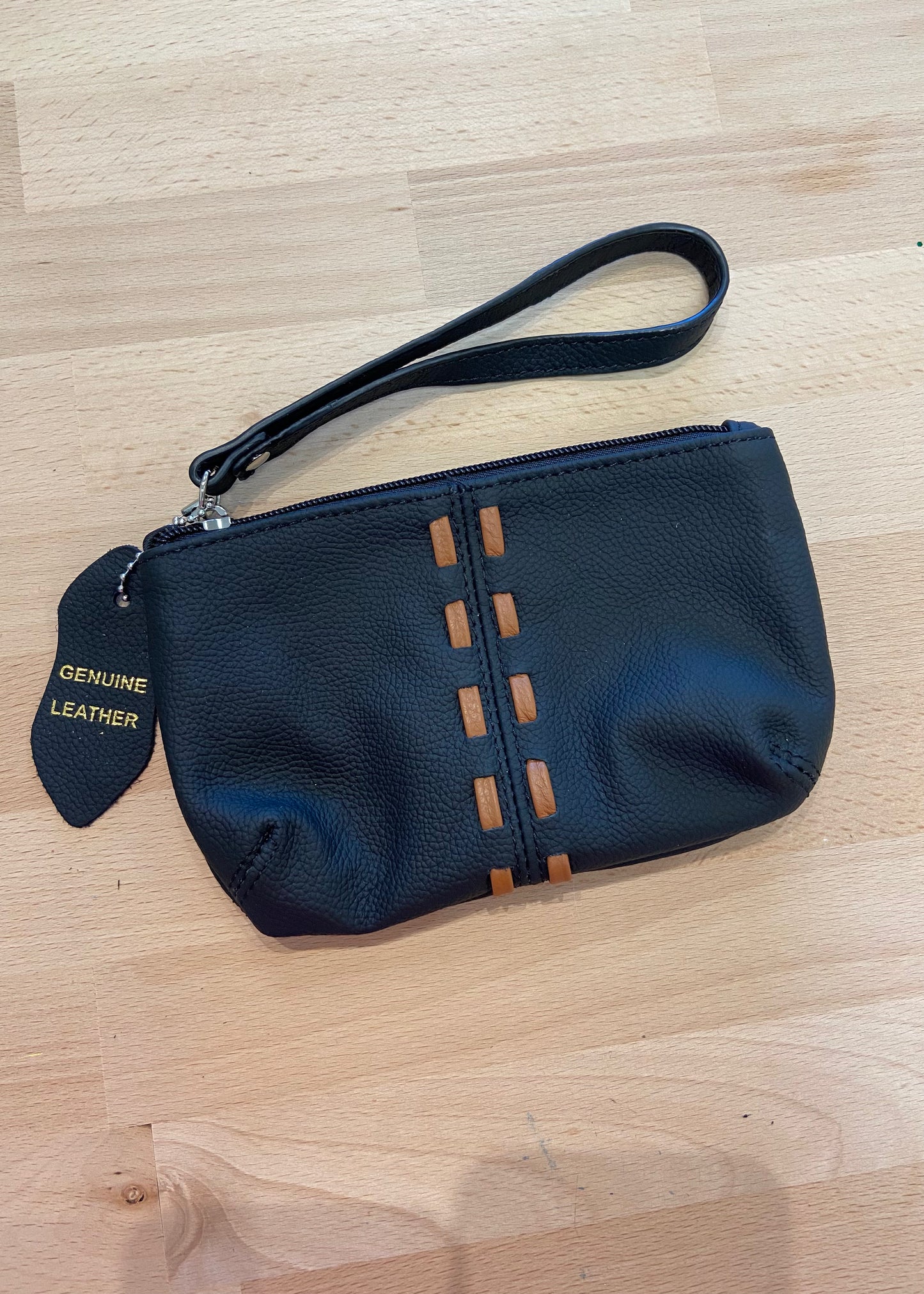 Geniune Leather Wristlet Bag - Black