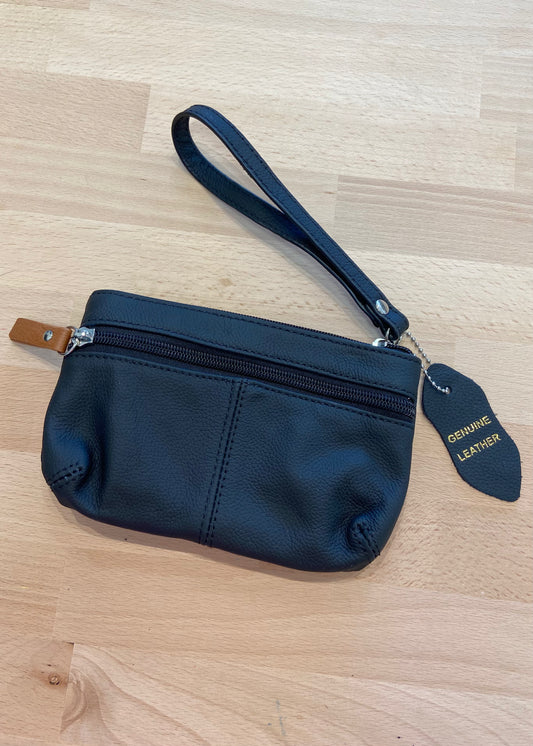 Geniune Leather Wristlet Bag - Black