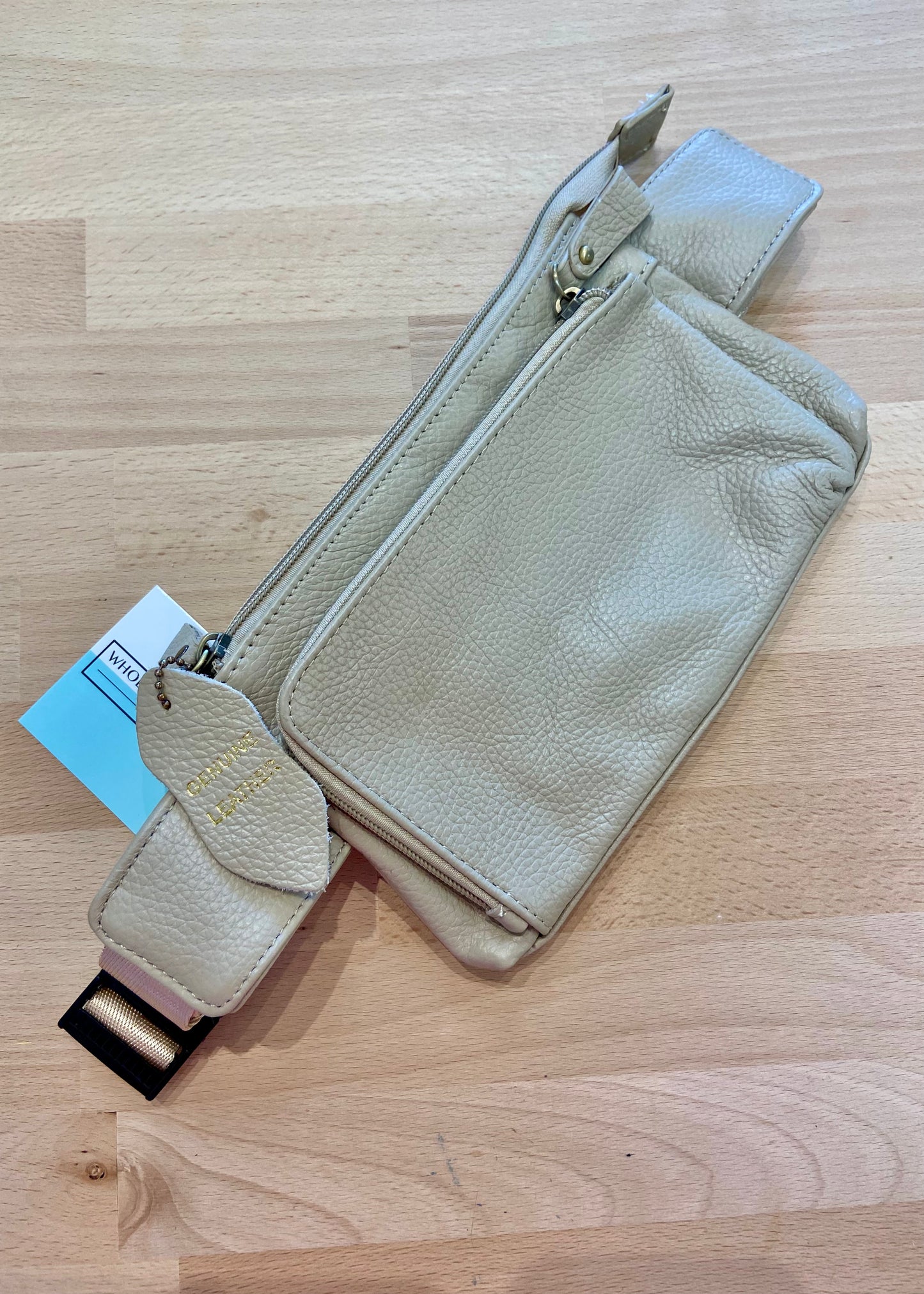 DOORBUSTER! Genuine Leather Waist Crossbody Bag - Cream