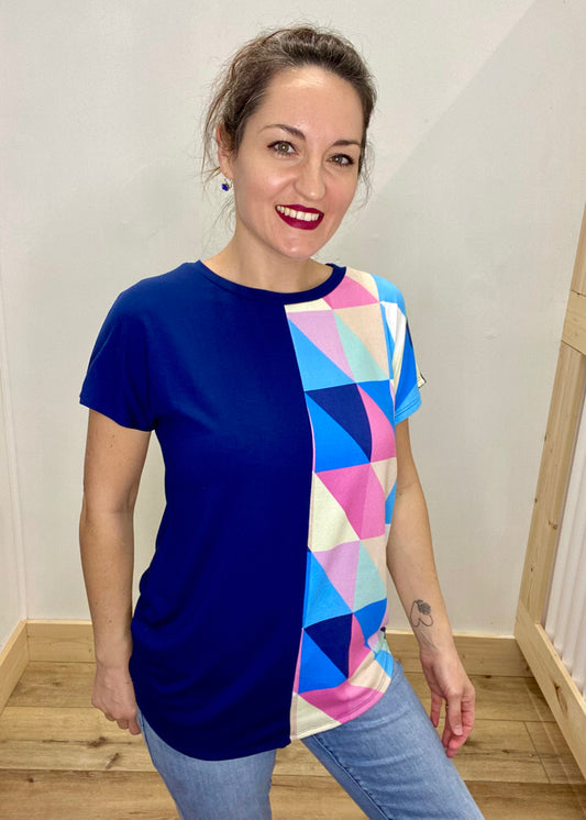 DOORBUSTER! Half & Half Geometric Top - Navy