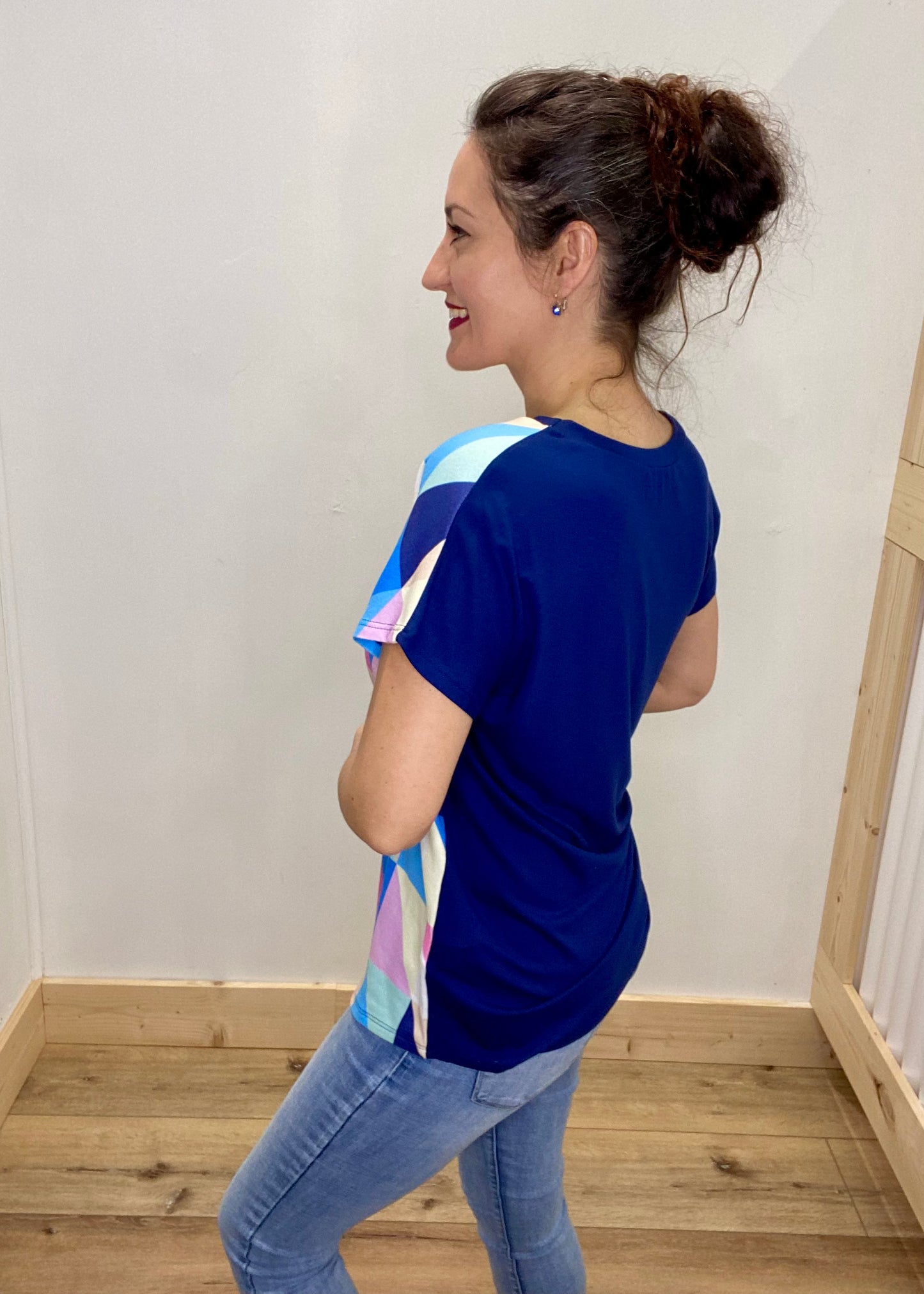 DOORBUSTER! Half & Half Geometric Top - Navy