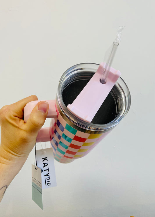 Katydid Multi-Colored Checkered Tumbler