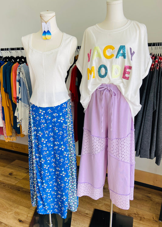 Acid Washed Eyelet French Terry Pants - Lilac