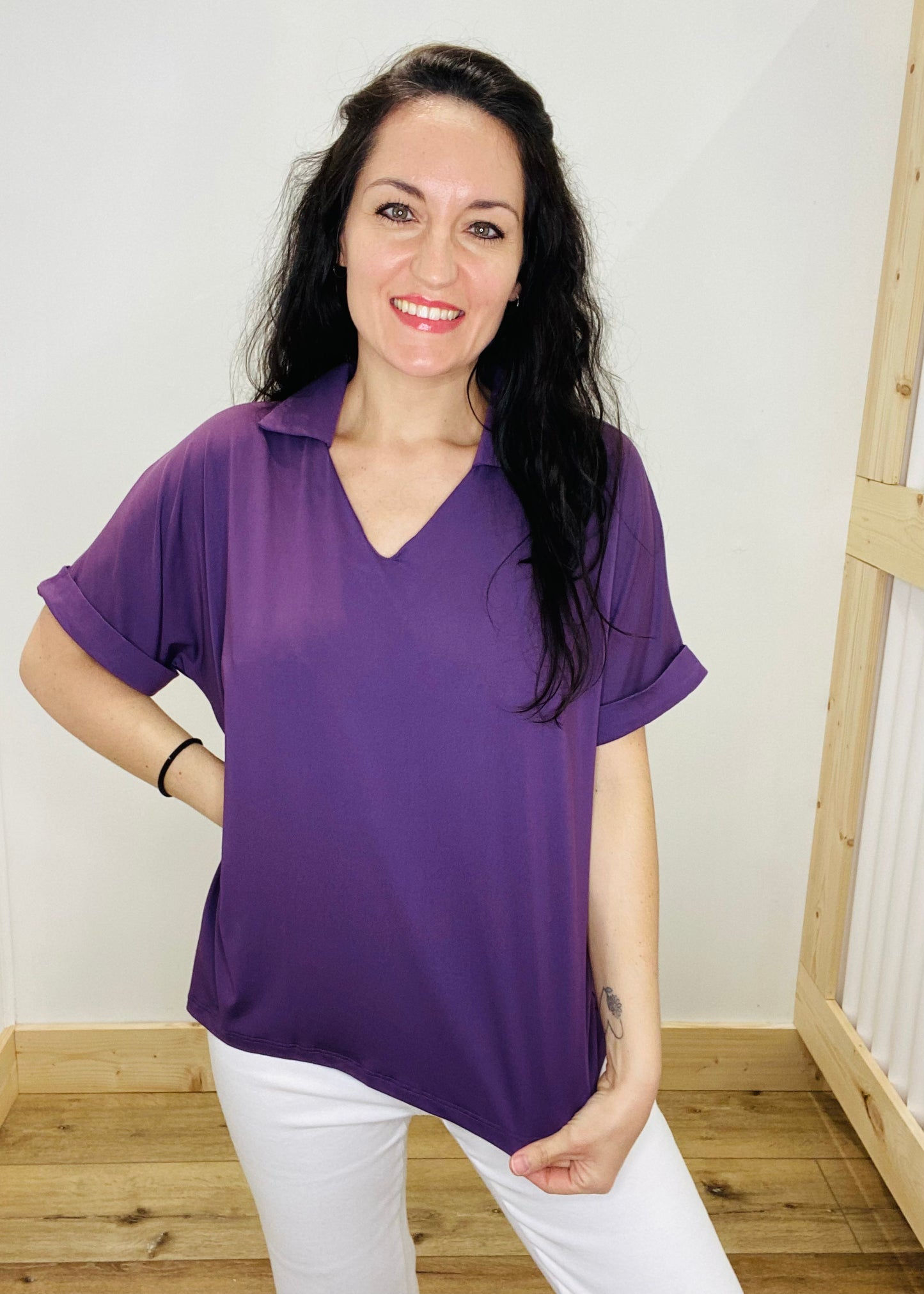 Collared & Cuffed Top - Purple