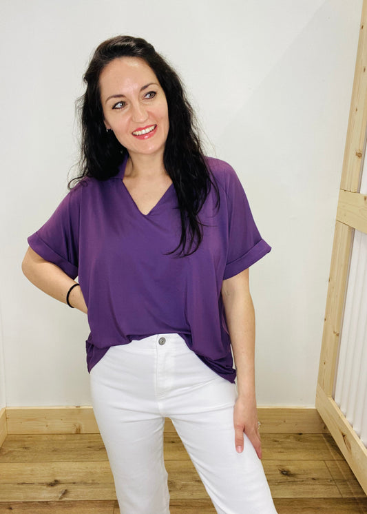 Collared & Cuffed Top - Purple