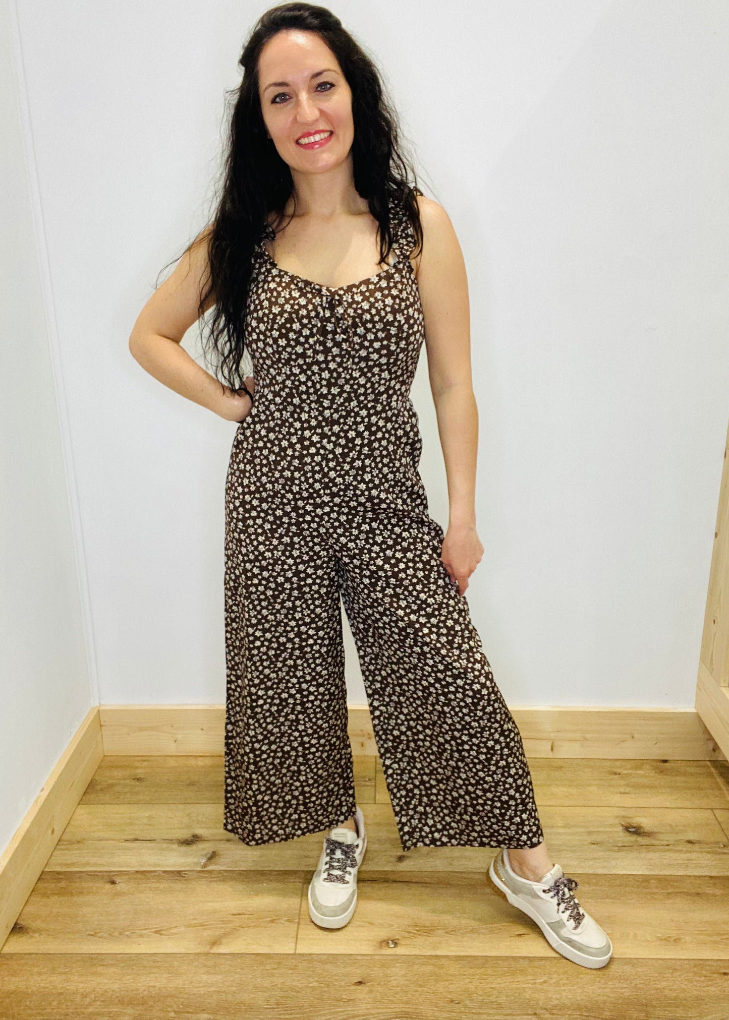 Sweetheart Floral Jumpsuit - Chocolate