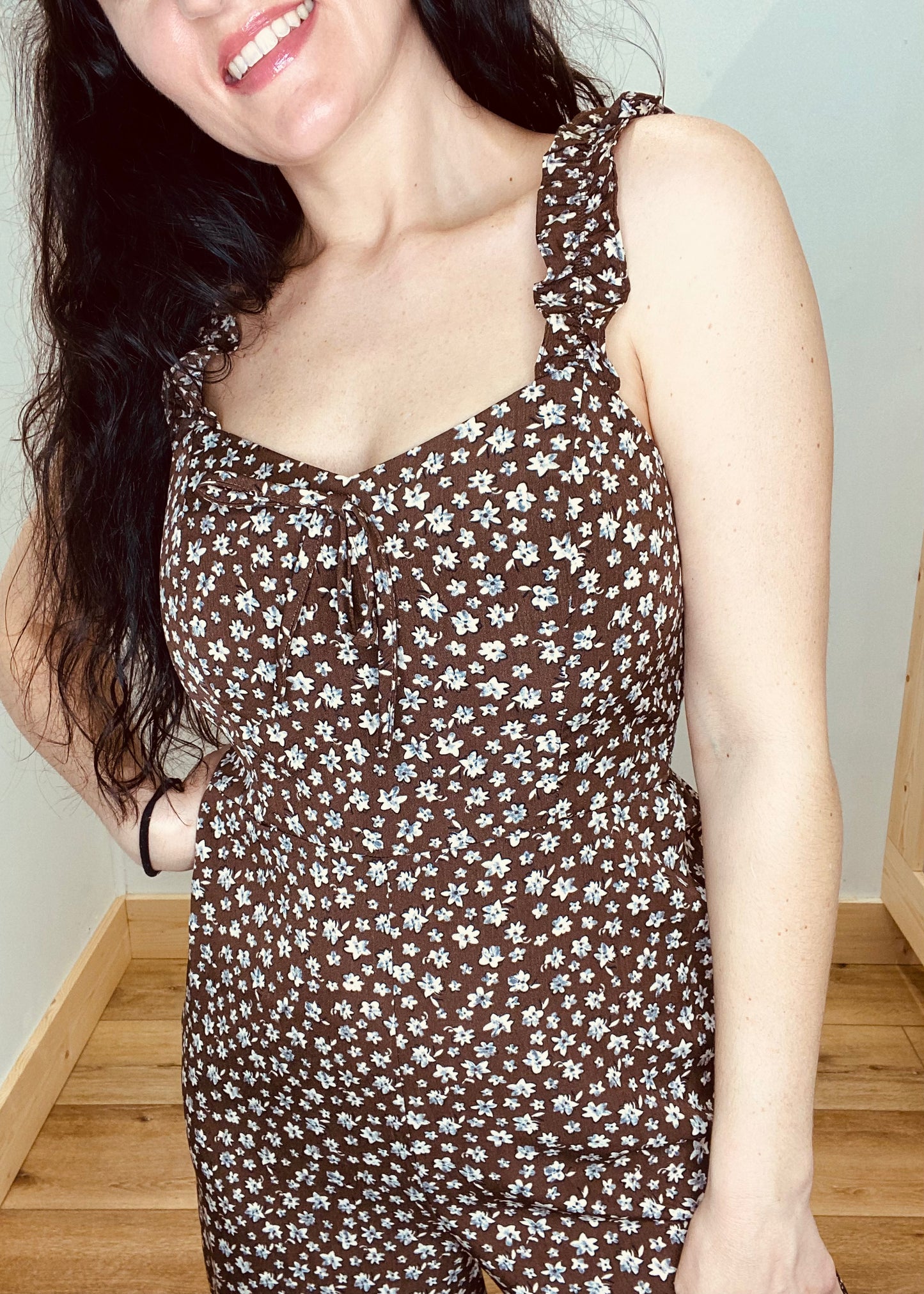 Sweetheart Floral Jumpsuit - Chocolate