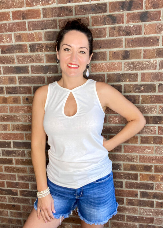 Teardrop Cutout Tank - Ivory White