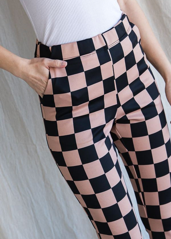 DOORBUSTER! Black & Mocha Checkered Flare Pants