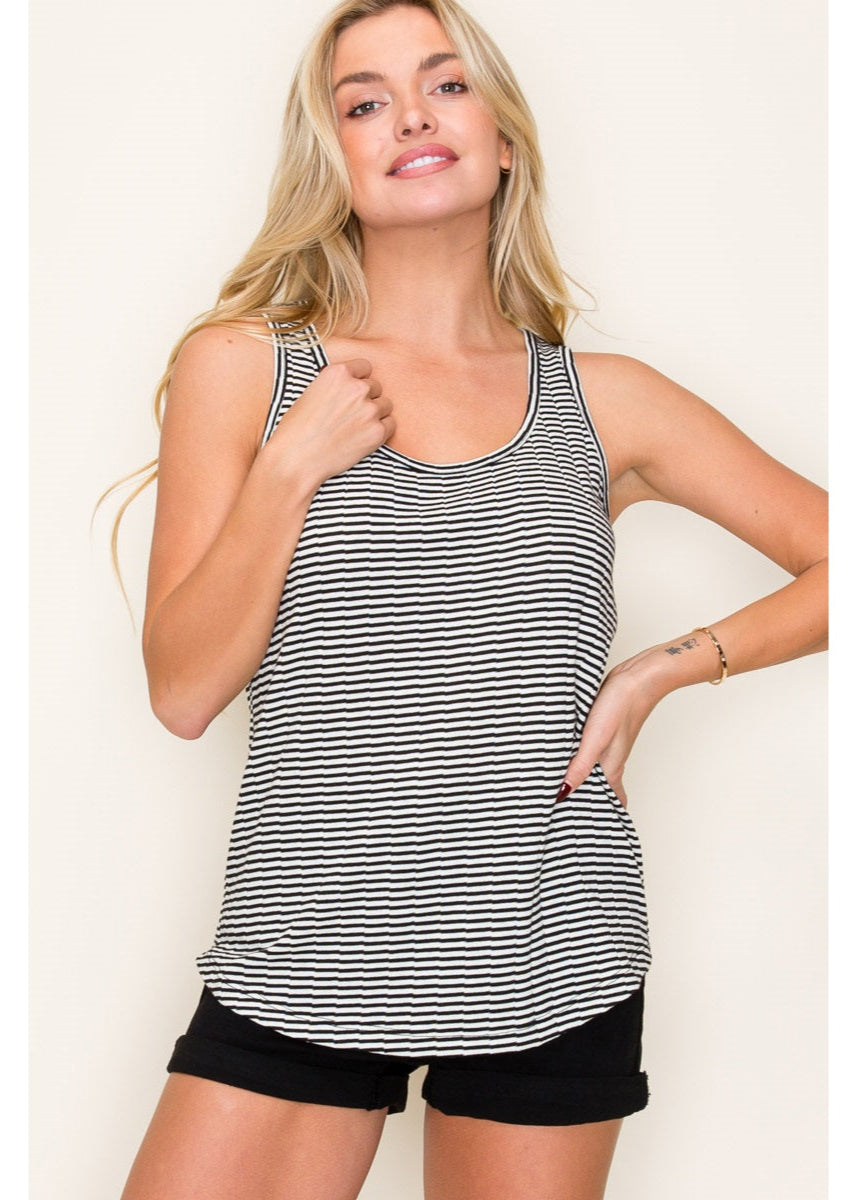 Classic Striped Scoop Neck Tank - Black
