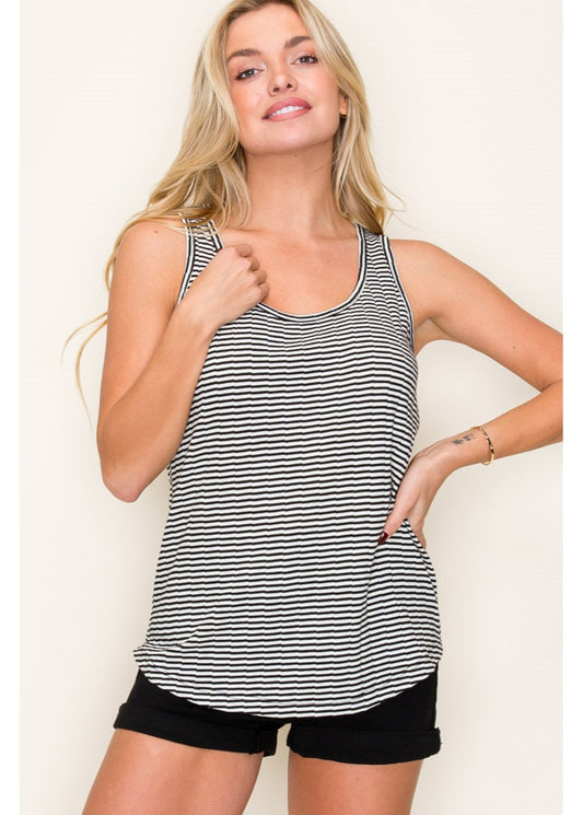 Classic Striped Scoop Neck Tank - Black