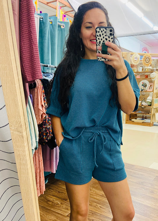 Zenana Cord Ribbed Top & Shorts Set - Spring Violet